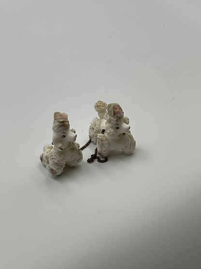 Vintage Spaghetti Poodles Lefton Japan Miniature Pair Connected on Chain