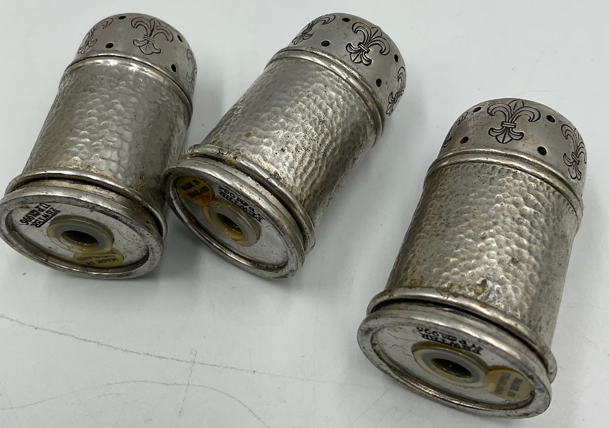 Vintage Hammered Sliver Tone Spice Shakers (Cinnamon, Cocoa & Nutmeg)