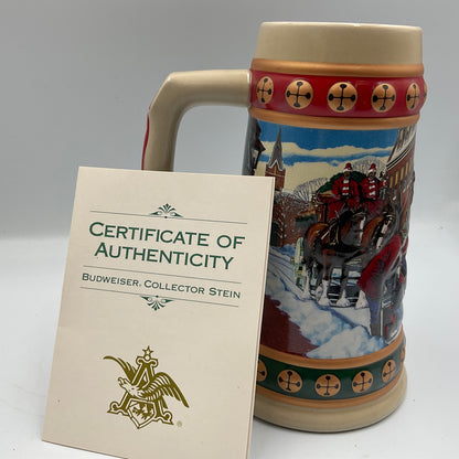 1994 Budweiser Hometown Holiday Collector Stein In Box and COA Beer Mug