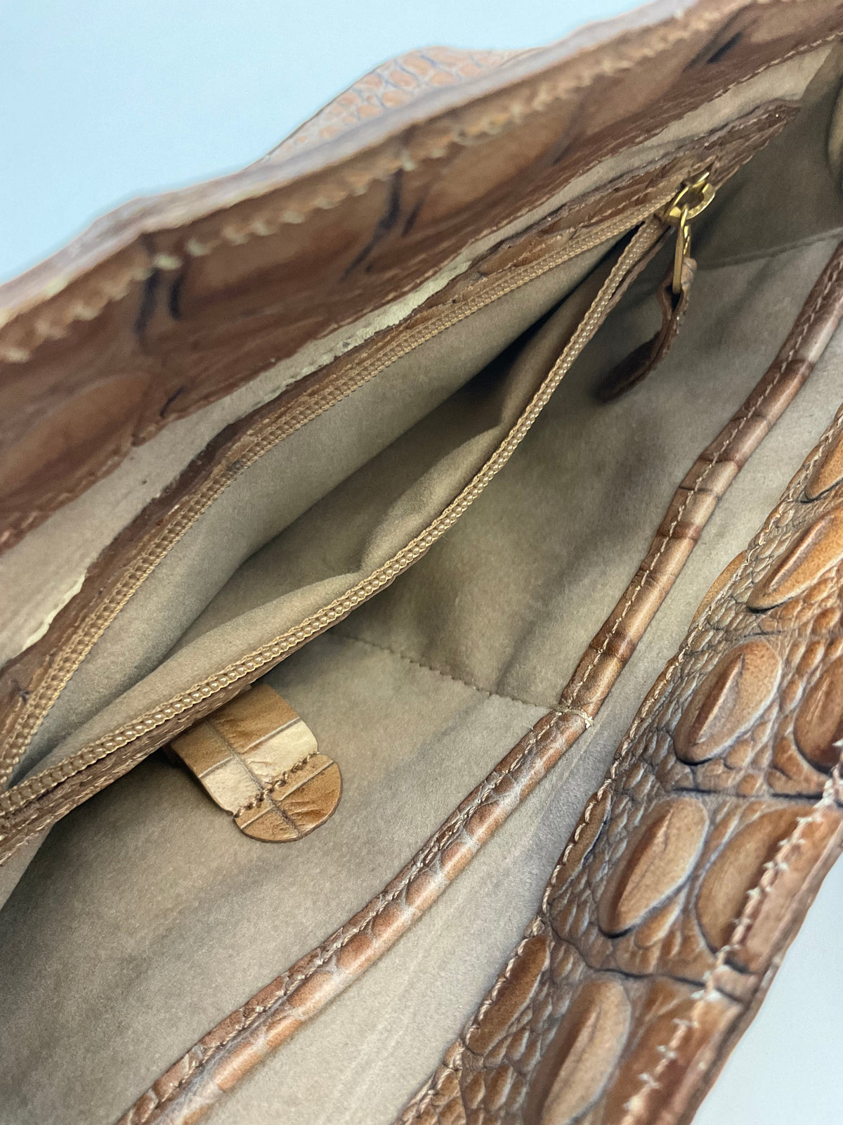 Vintage Brahmin Crocodile Embossed Leather Shoulder Bag Pecan Brown
