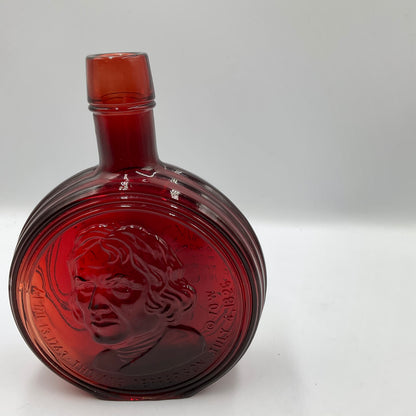 Vintage Wheaton Ruby Red Portrait of Thomas Jefferson Carnival Glass Bottle