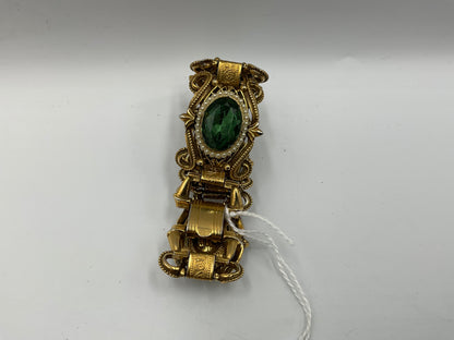 Vintage Gold Tone Bracelet with Large Green Oval Stones
