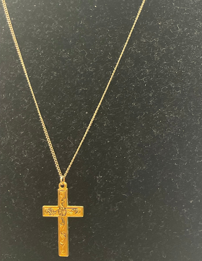 yellow gold-tone engraved Latin cross pendant necklace