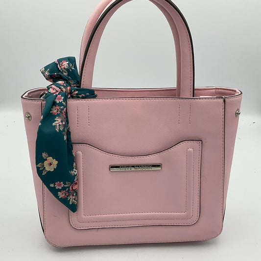 Steve Madden Small Pink Tote Handbag Purse Blue Floral Scarf Accent