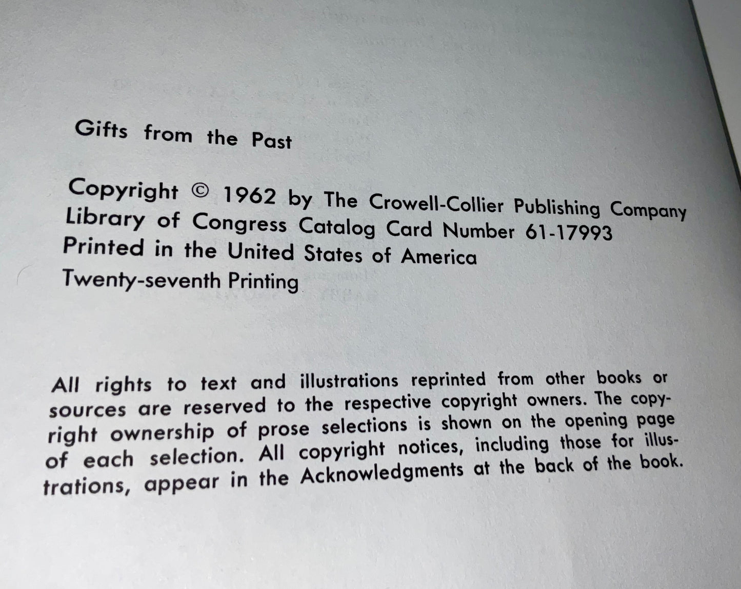 Gifts From The Past Collier's Junior Classics Series #10 Vintage 1962 Hardcover Book