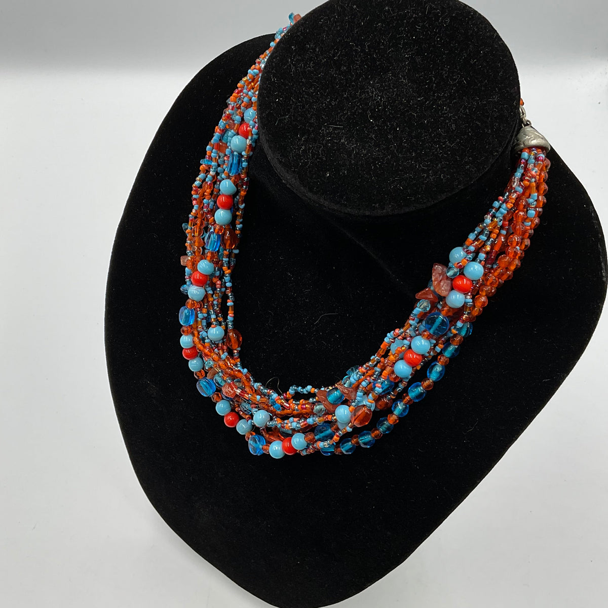 Red Blue Long Beaded Necklace
