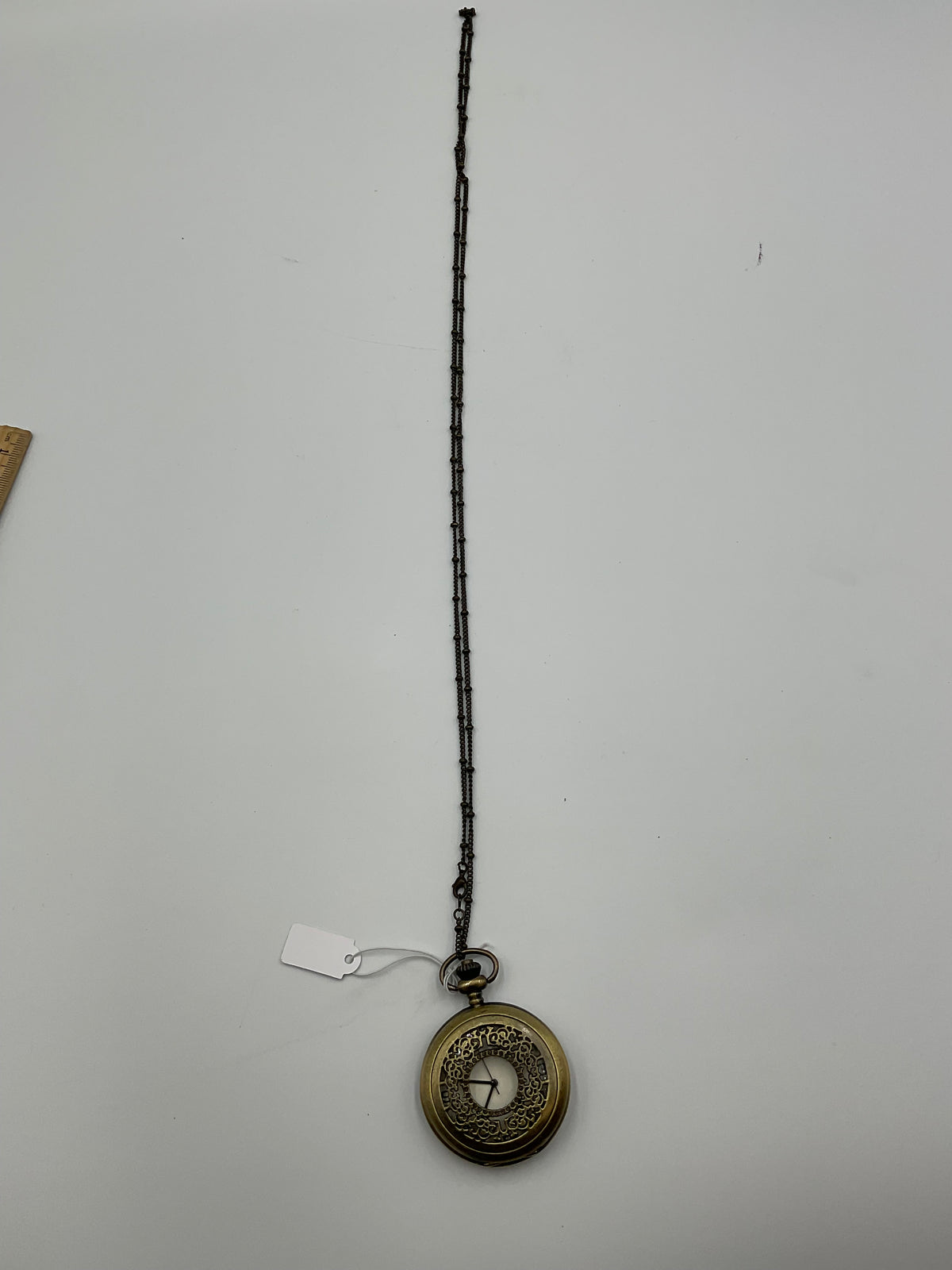Demi Bronze Tone Quartz Pocket Watch Chain Vintage New Battery Working Condition