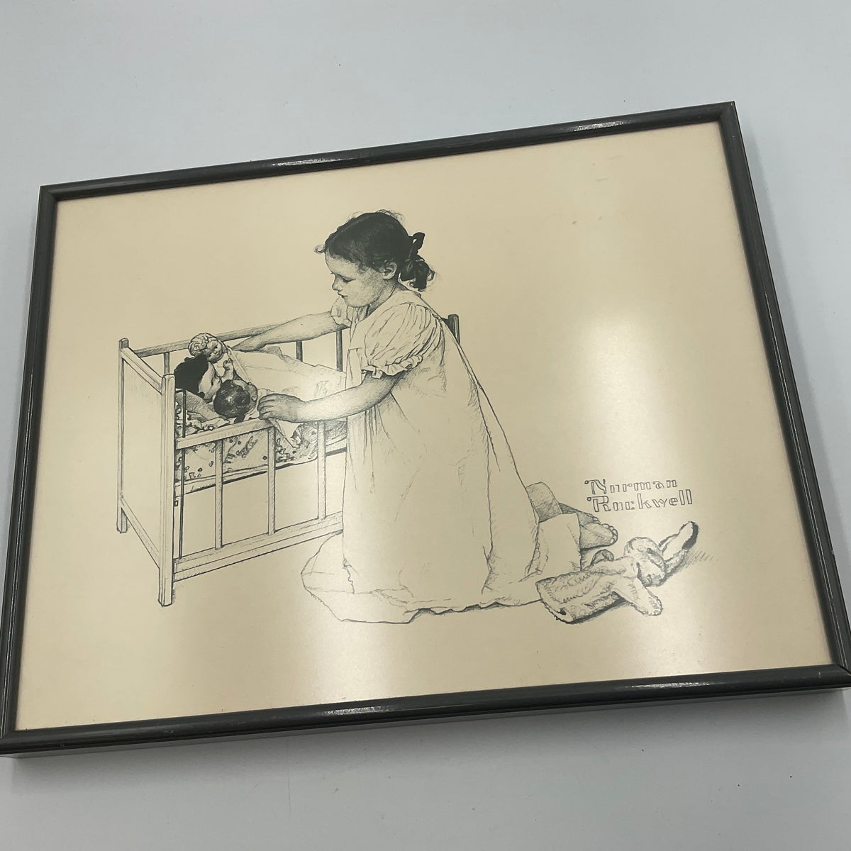 Norman Rockwell B&W Print Girl & Baby Picture
