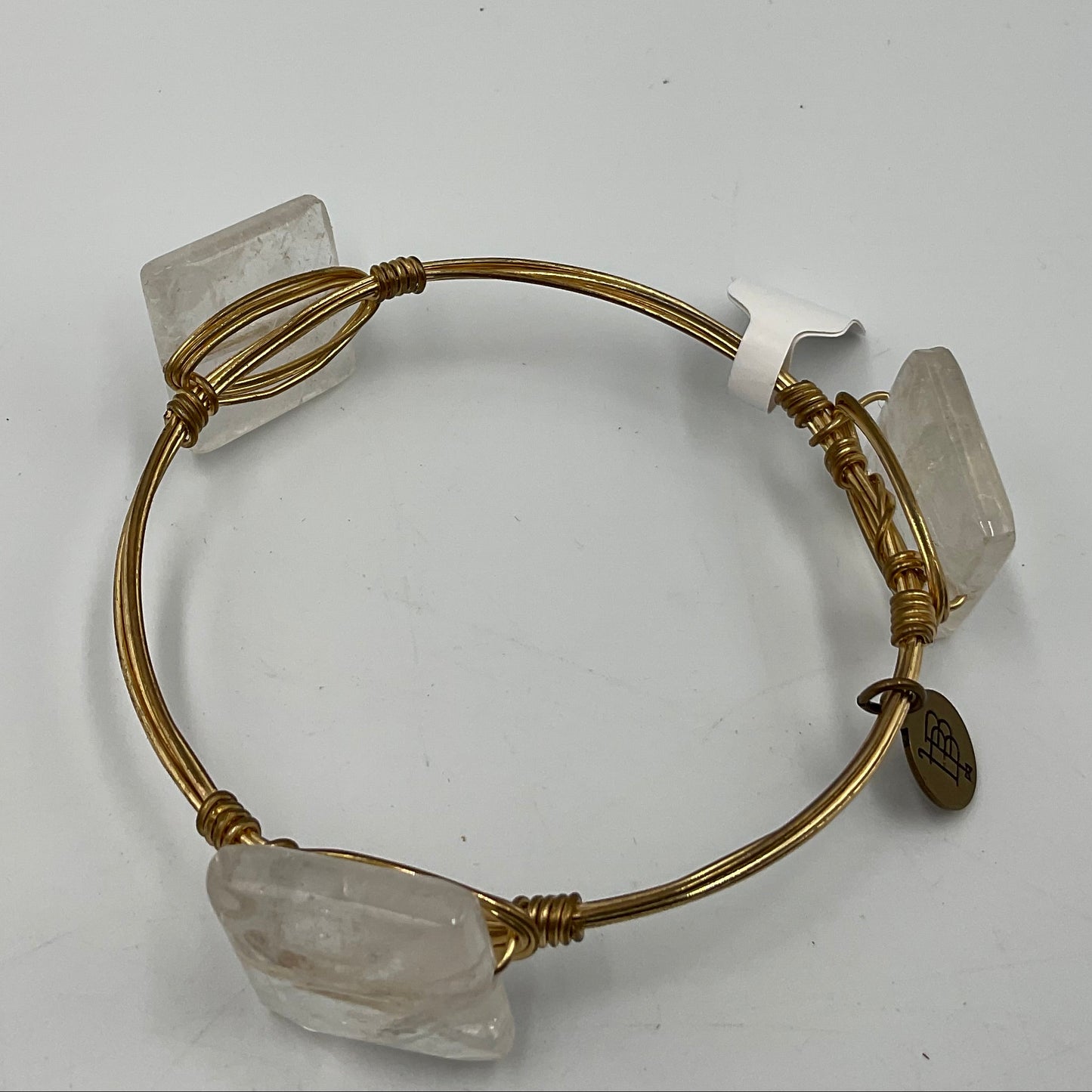Bourbon and Bow ties Bangle Bracelet Gold Tone Wire Wrap Clear Crystal Beads
