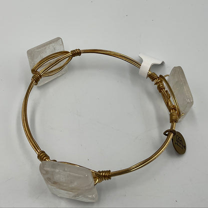 Bourbon and Bow ties Bangle Bracelet Gold Tone Wire Wrap Clear Crystal Beads