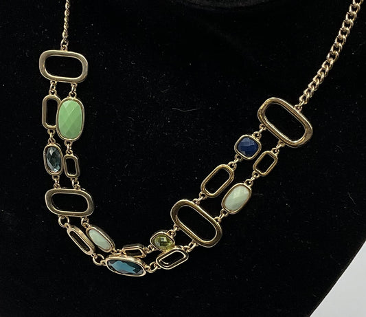 Oval & Square Design Charm Chain Necklace