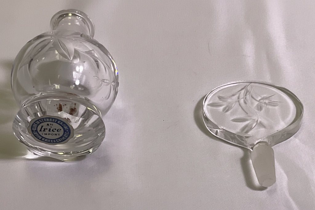 Irice Vintage Clear Cut Crystal Pressed Glass Perfume Bottle with Stopper