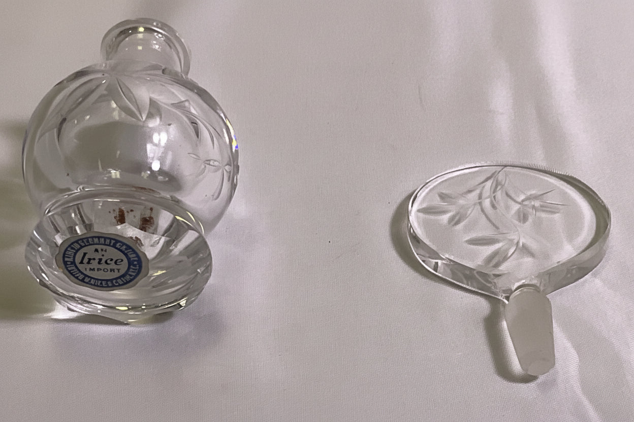 Irice Vintage Clear Cut Crystal Pressed Glass Perfume Bottle with Stopper
