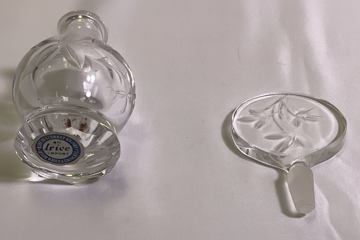 Irice Vintage Clear Cut Crystal Pressed Glass Perfume Bottle with Stopper