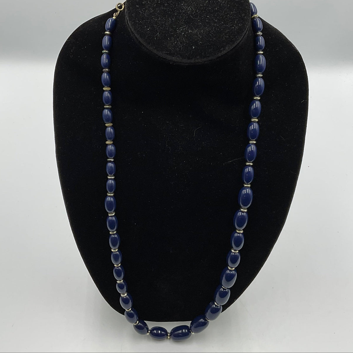 Navy Blue Long Beaded Necklace
