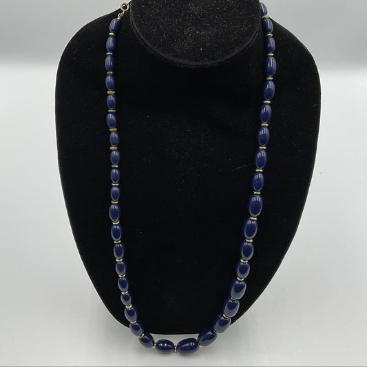 Navy Blue Long Beaded Necklace