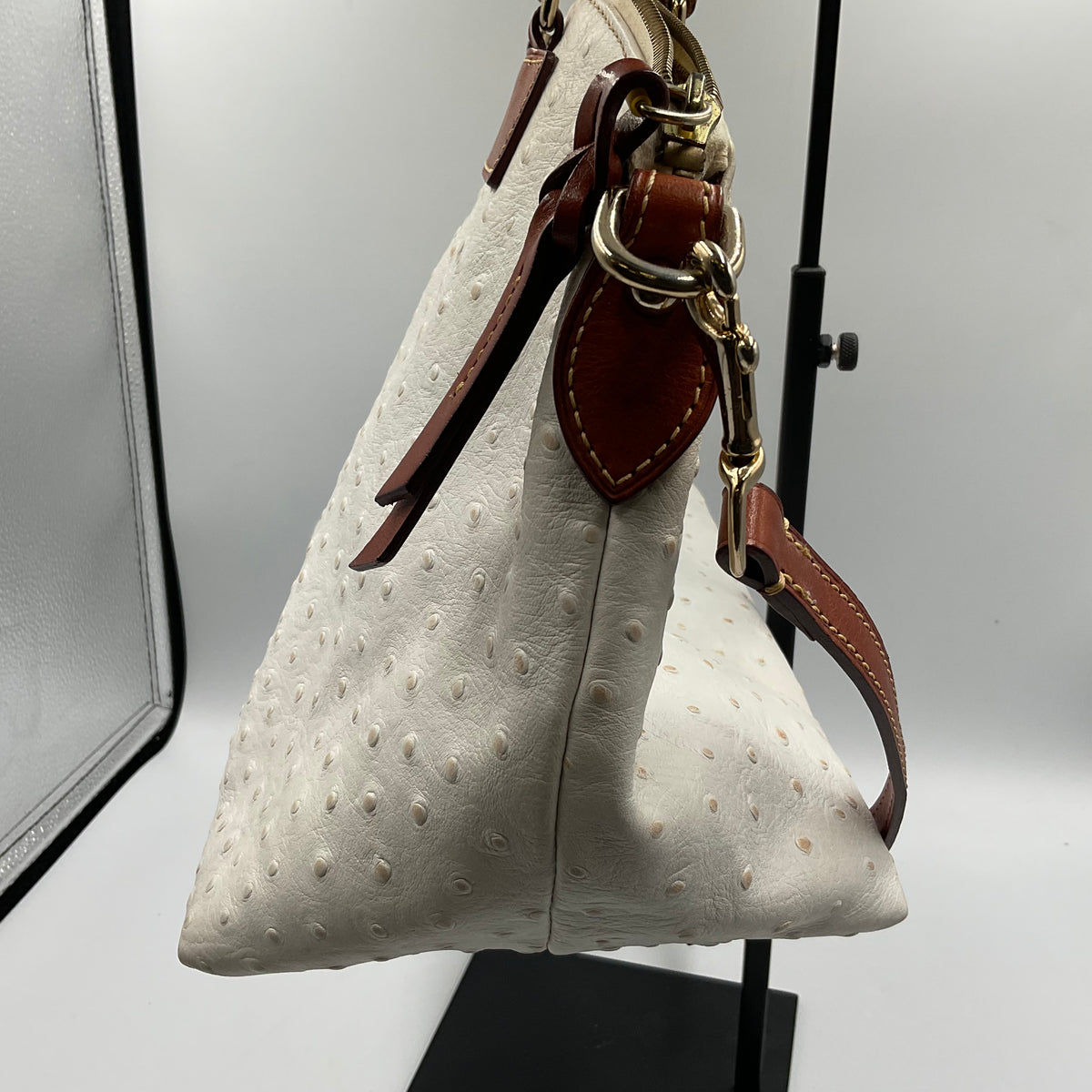 Dooney & Bourke Ostrich Collection Satchel Handbag In Color Bone And Brown