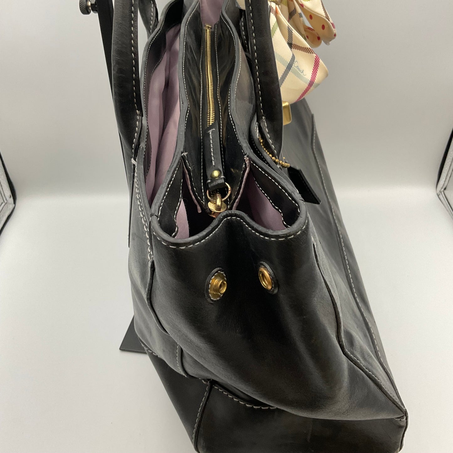 Coach Large Black Leather Tote Handbag Purse Goldtone Hardware Accents