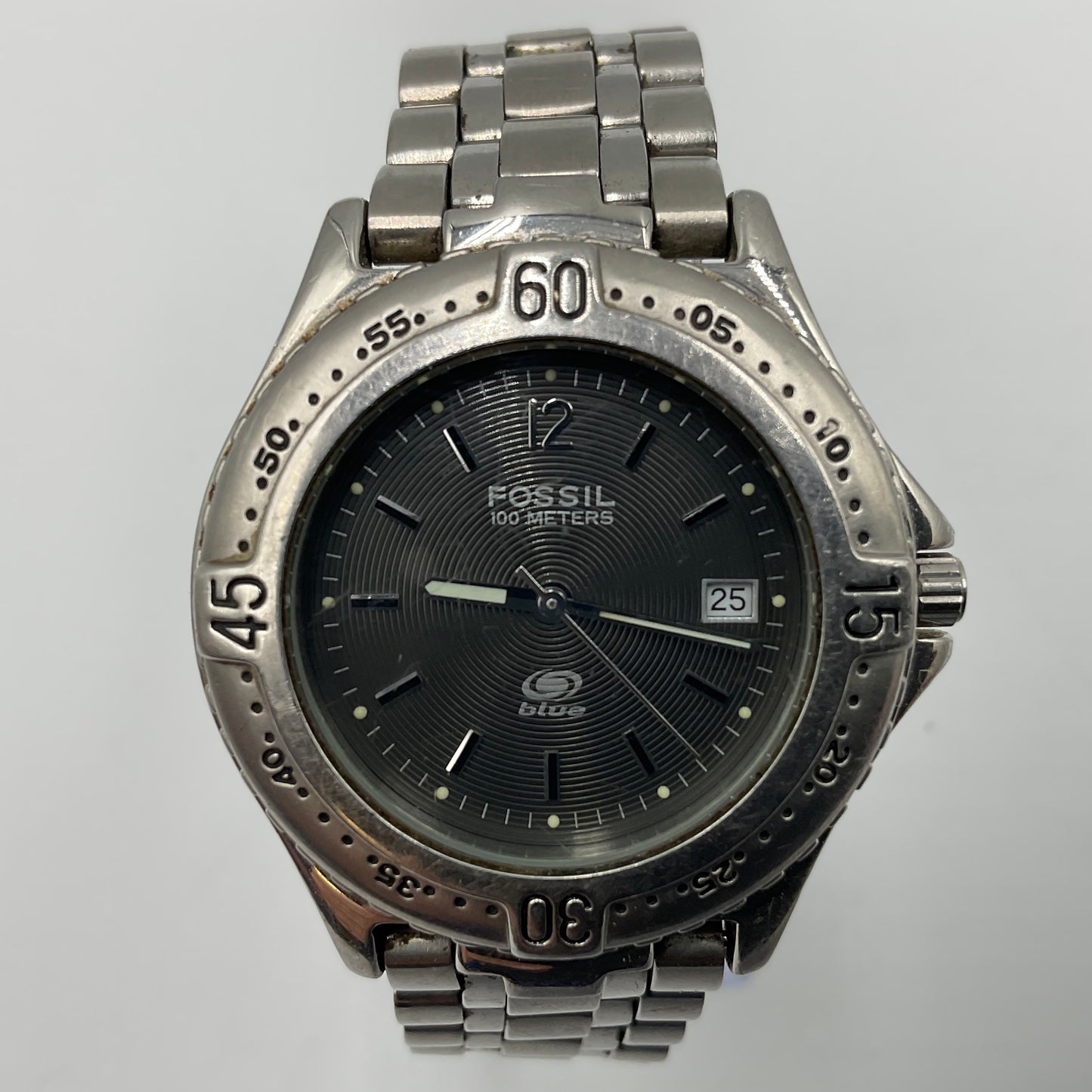 Fossil Blue AM-3198 Black/Silver Women's Watch New Battery