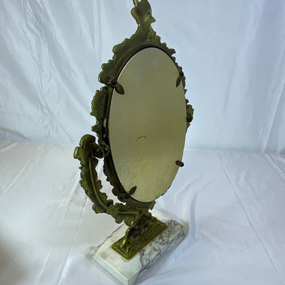 Brass and Marble Vintage Cherub Vanity Mirror 16 Inches x 10 Inches