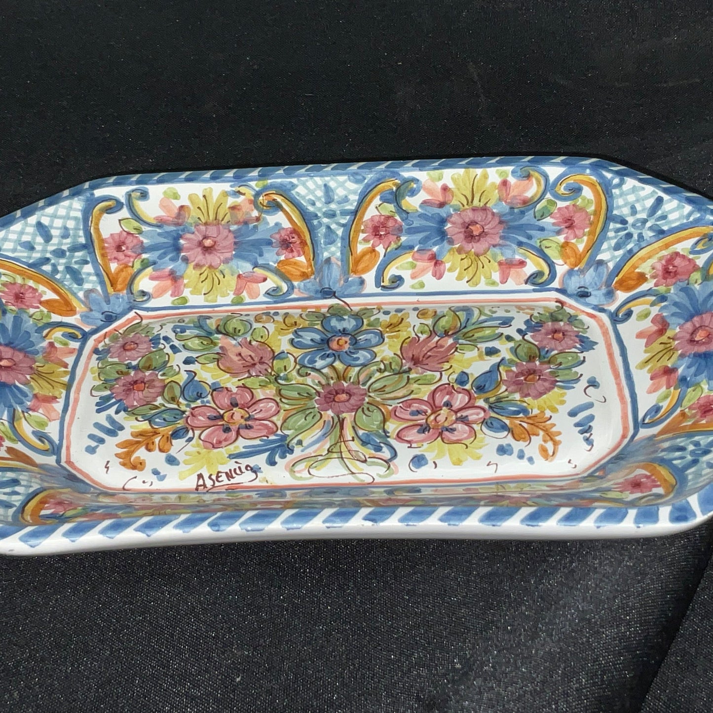 Vintage Sevillarte MF Hand-Painted Ceramic Oval Platter