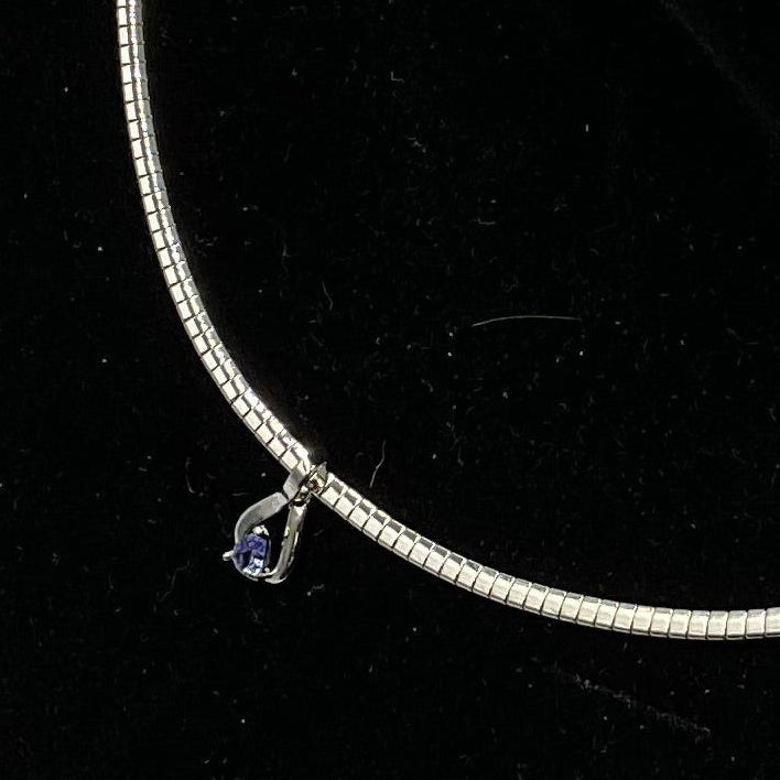 Safi Kilima Slide on Tear Drop Tanzanite Necklace Omega Sterling Silver