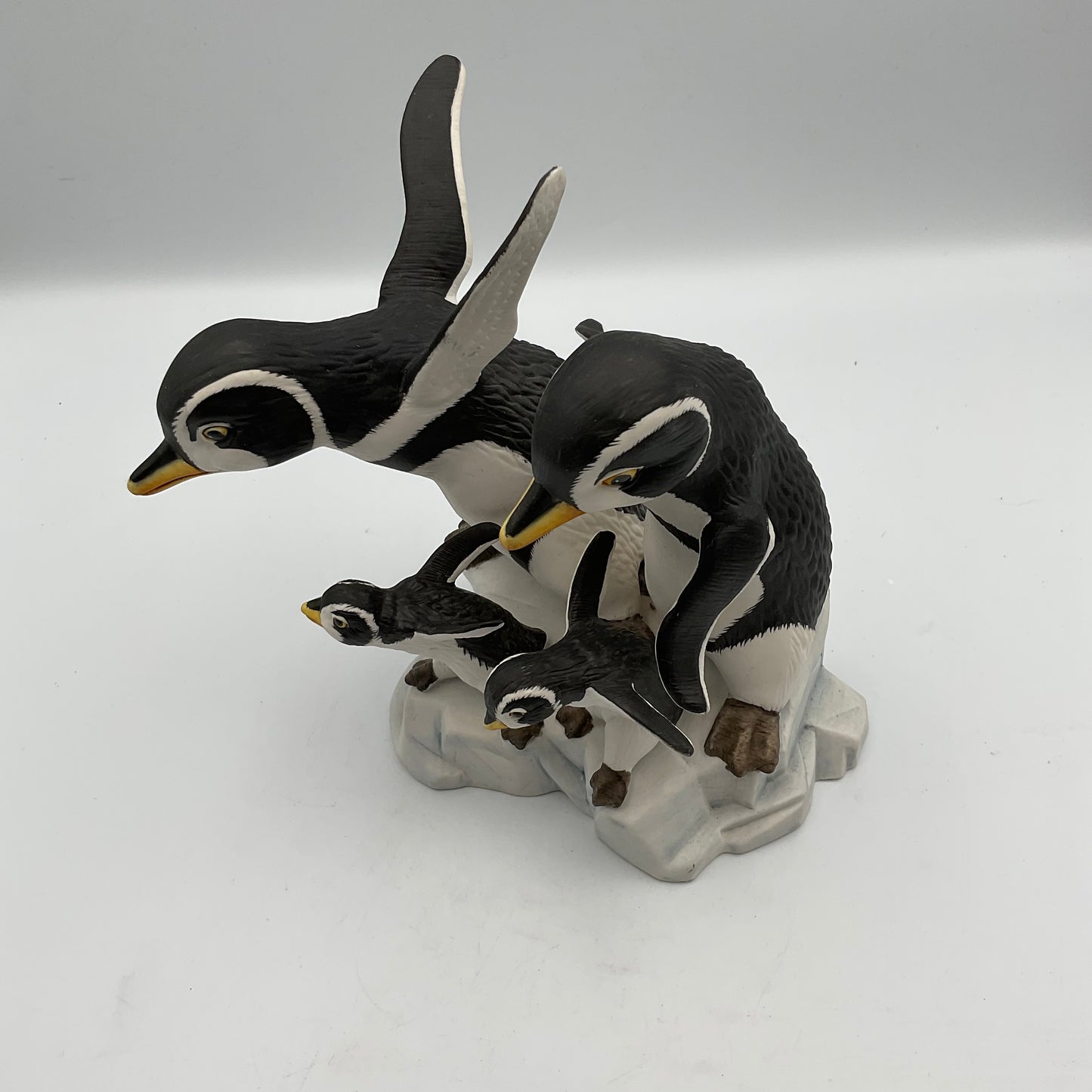 "Watch Me" Vintage 1989 Franklin Mint Hand Painted Porcelain Penguins