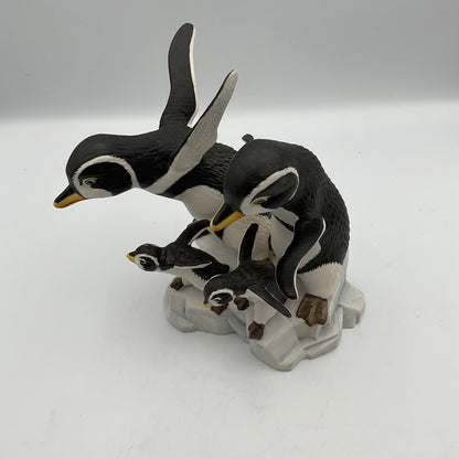 "Watch Me" Vintage 1989 Franklin Mint Hand Painted Porcelain Penguins