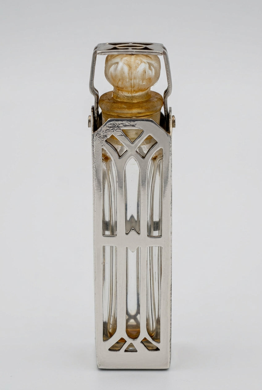 Wells Sterling Silver Caged Scent Bottle and Holder Art Deco