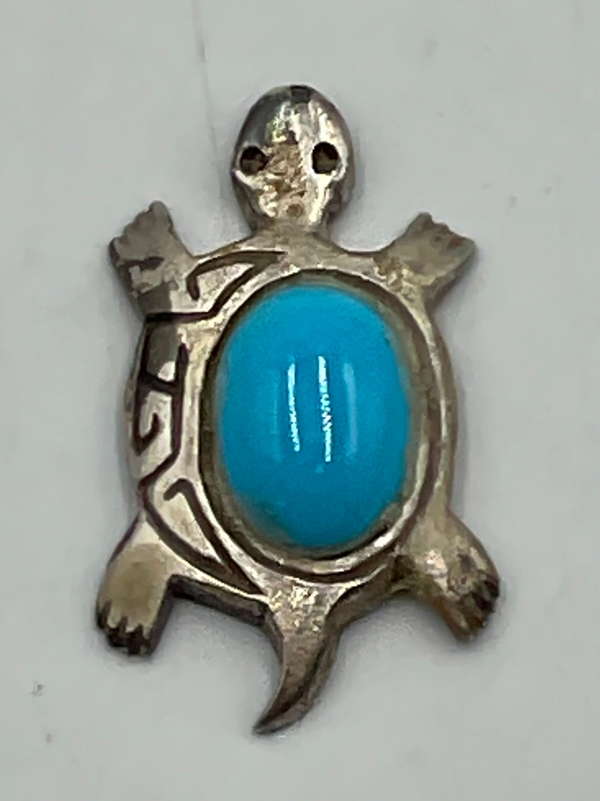 Small Navajo Sterling Turtle Turquoise Pendant Desk Trinket