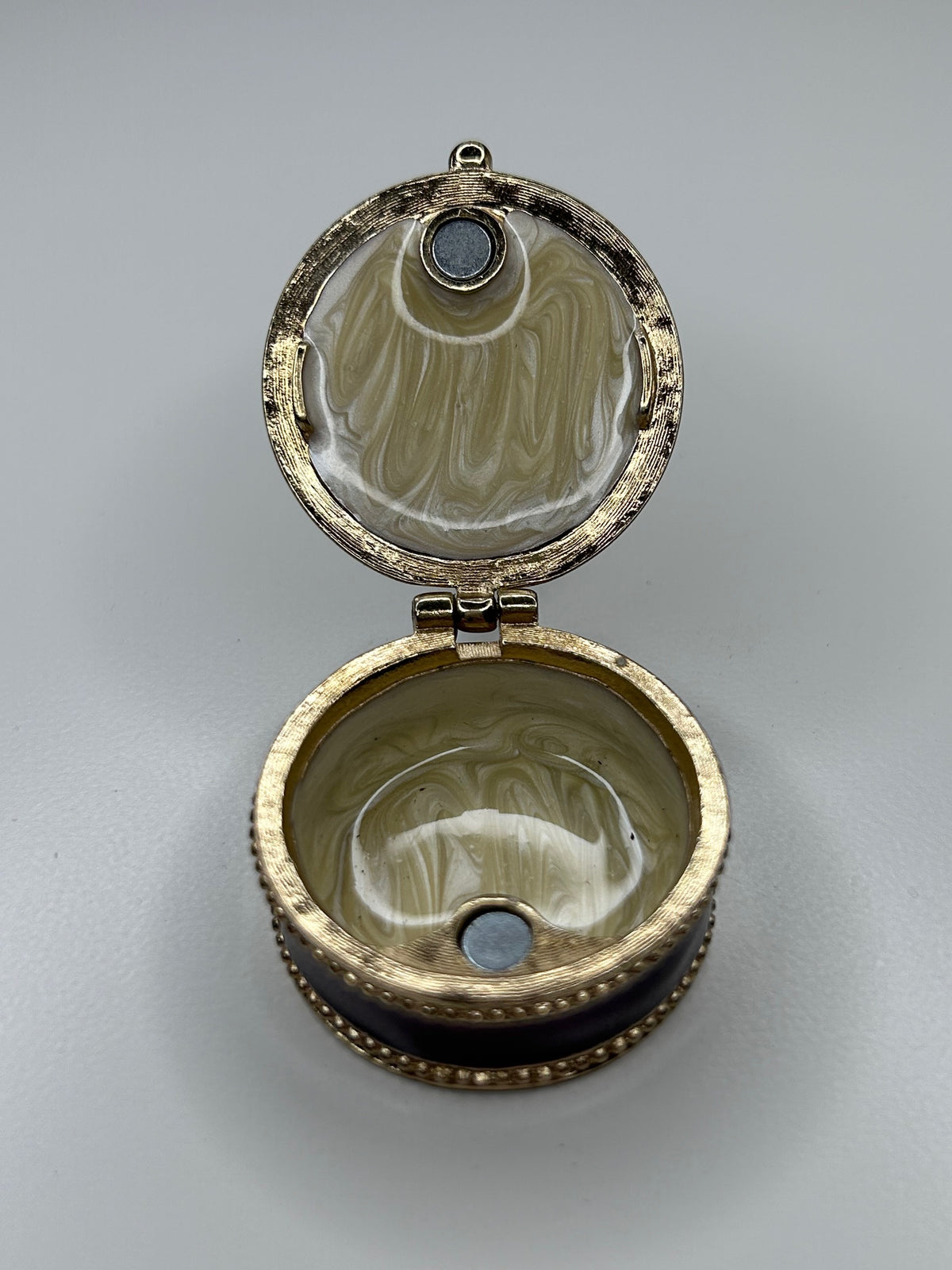 Elephant Pill Box Burgundy and Gold Enamel with Magnetic Closure 1.5" Diameter