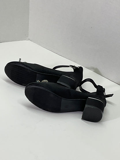 Vince Camuto Girls Black Mary Jane Small Heel Dress Formal Shoes Rhinestone Bow