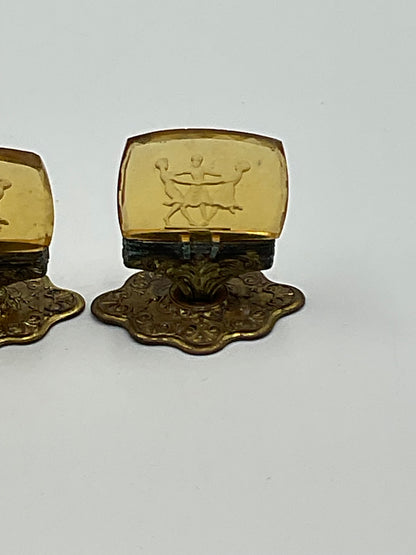 1920s or 1930s Antique Art Deco Czech amber intaglio glass place card holders