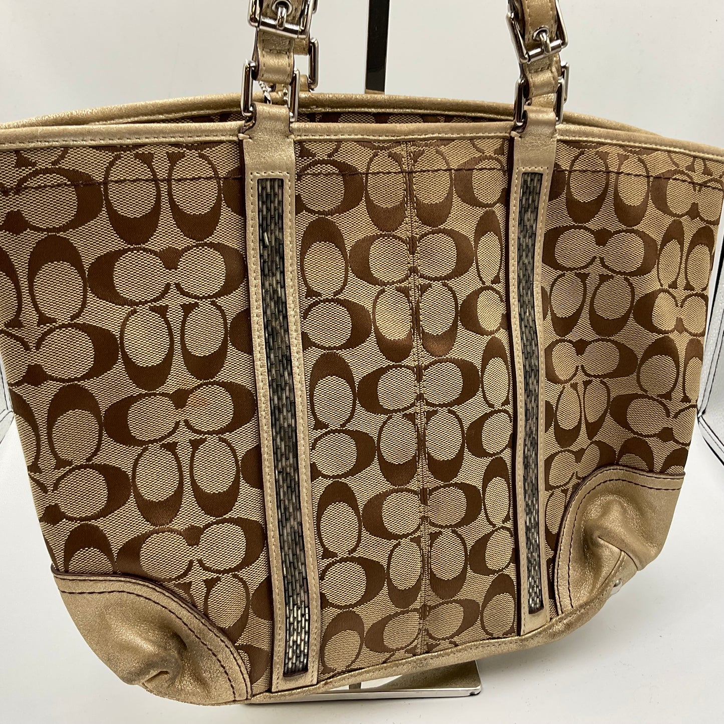 Coach Signature Gallery Tote Metallic Gold Trim