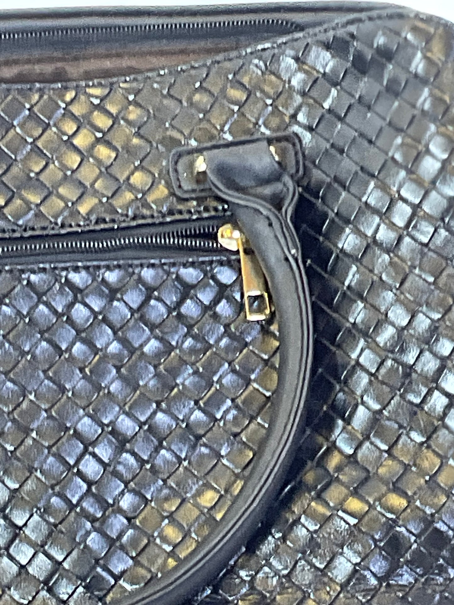 Michael Kors Large Black Leather Cross Weave Satchel Tote Handbag