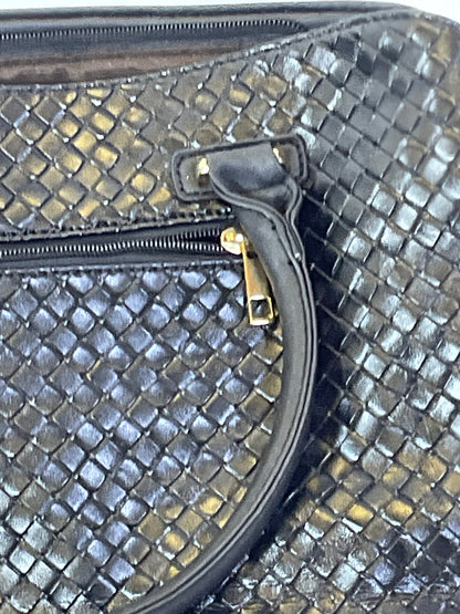 Michael Kors Large Black Leather Cross Weave Satchel Tote Handbag