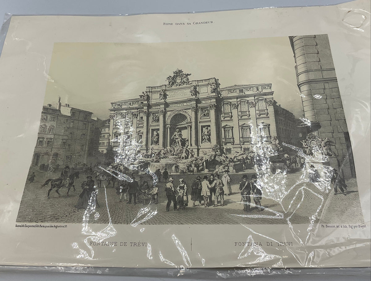 Vintage Architectural Print Of Trevi Fountain In Rome,Italy “Fontana Di Trevi”