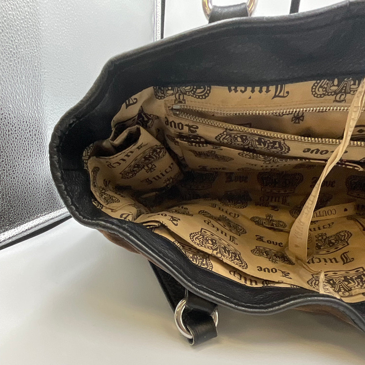 Vintage Y2K Juicy Couture Velour "Safety Pin" Satchel Bowler Bag