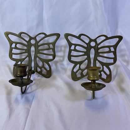 Solid Brass Butterfly Wall Candlestick Holder Set