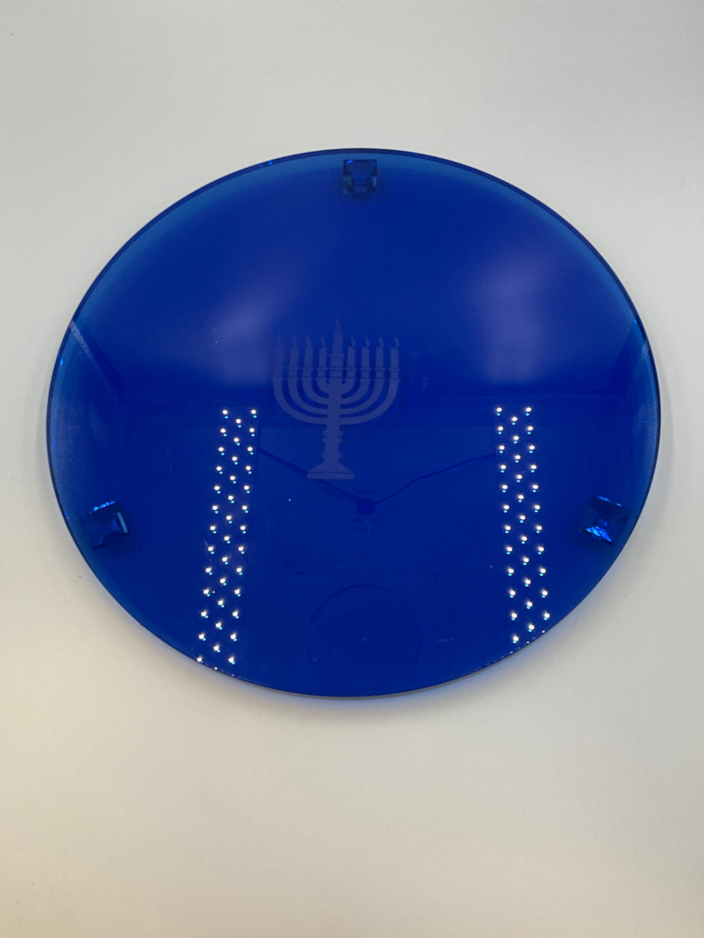Cobalt Blue Glass Hanukkah Menorah Cake Plate / Serving Platter