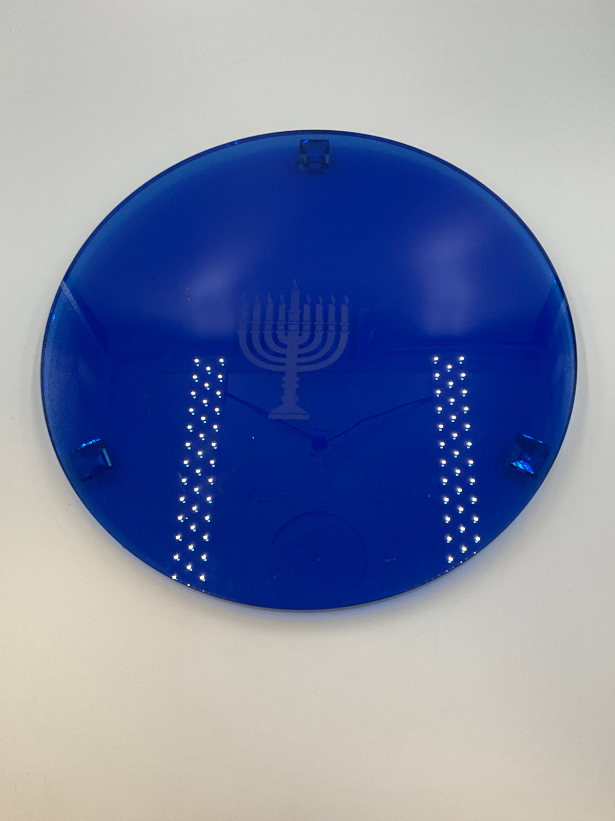 Cobalt Blue Glass Hanukkah Menorah Cake Plate / Serving Platter