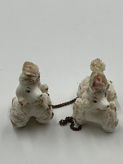 Vintage Spaghetti Poodles Lefton Japan Miniature Pair Connected on Chain
