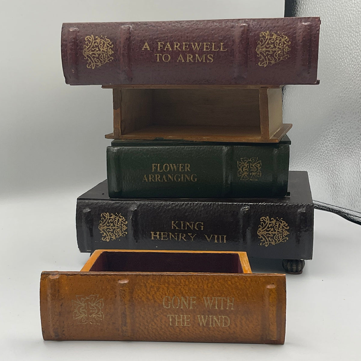 Stacked Faux Books Trinket Box Keepsakes Faux Leather Book Drawers