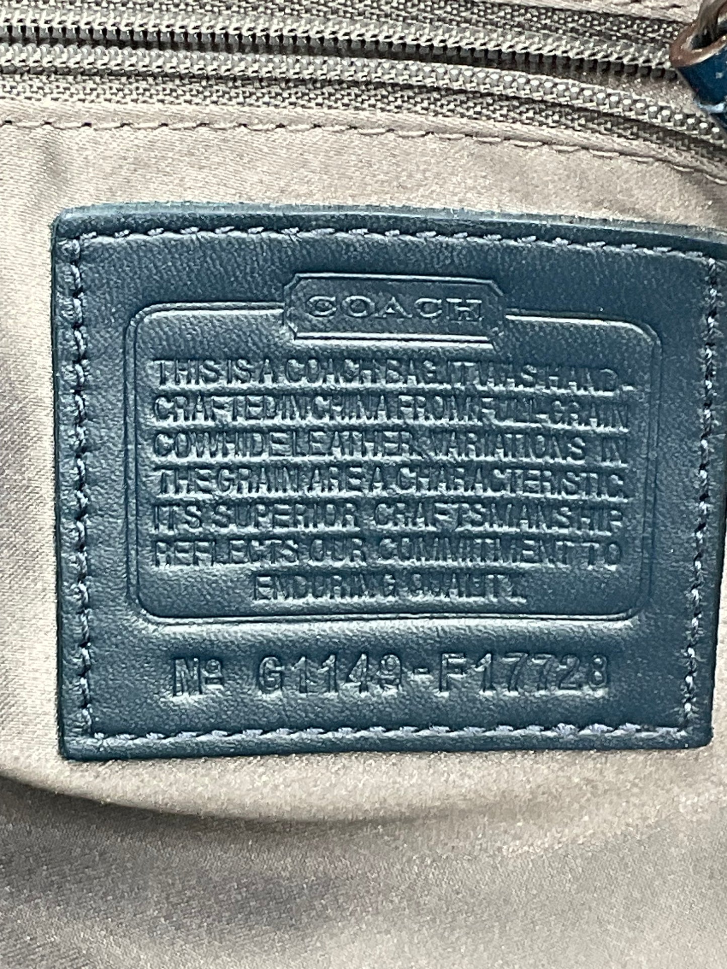 Coach Dark Teal Patent Leather Tote Silvertone Hardware Accents
