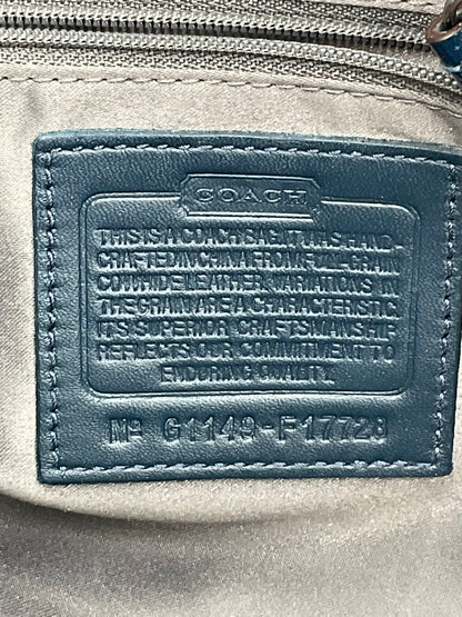 Coach Dark Teal Patent Leather Tote Silvertone Hardware Accents