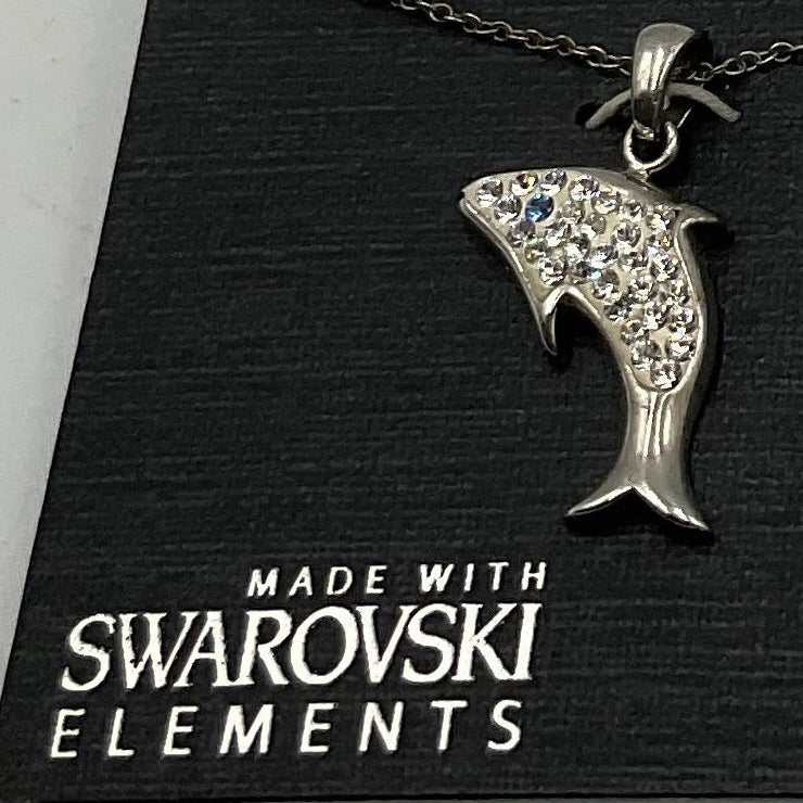 Swarovski Crystal Elements Sterling Silver Dolphin Pendant Necklace
