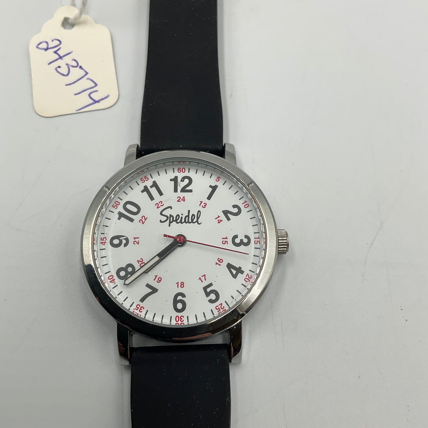 Speidel Men's Black Rubber Band White Face Easy Reader Watch