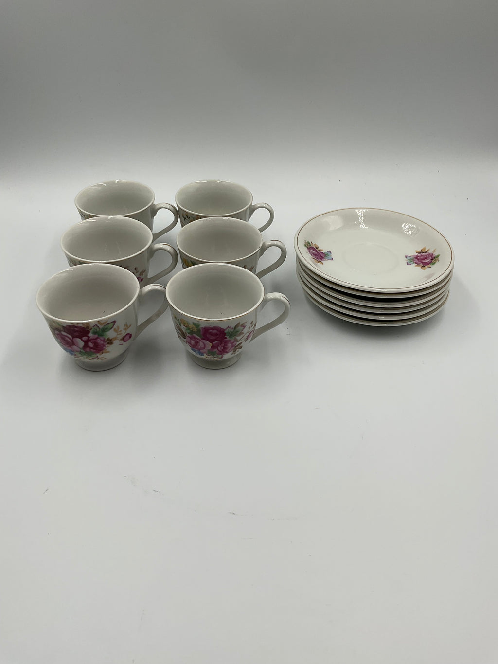 Vintage Japan Floral Rose Porcelain Tea Cups and Saucers 12 Pc Set