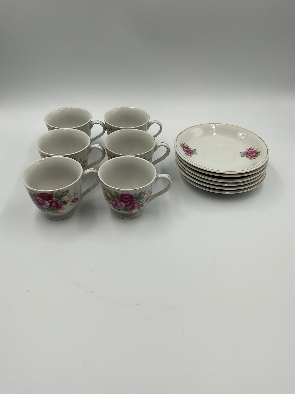 Vintage Japan Floral Rose Porcelain Tea Cups and Saucers 12 Pc Set