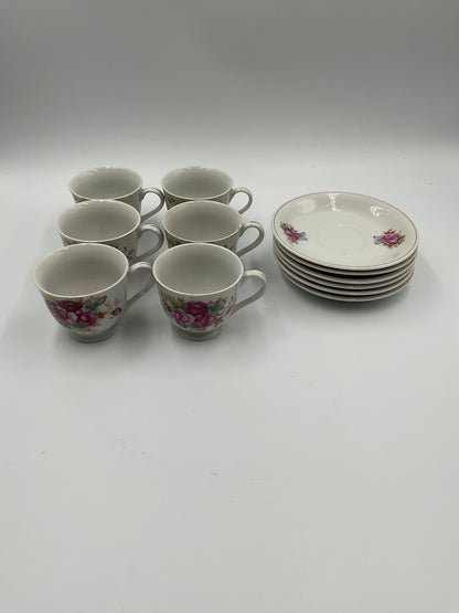 Vintage Japan Floral Rose Porcelain Tea Cups and Saucers 12 Pc Set